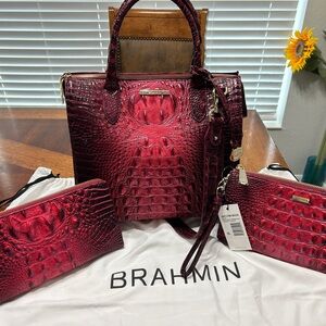 Brahmin Crimson Croc-Embossed Satchel Set